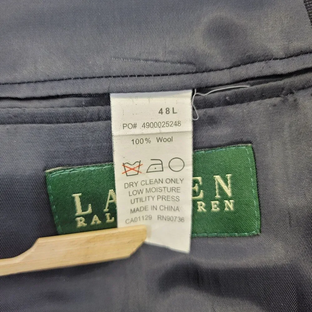 Lauren Ralph Lauren Mens Blue Gray 2pc Wool 2-Button Pleated Pants Suit 48Lx43L